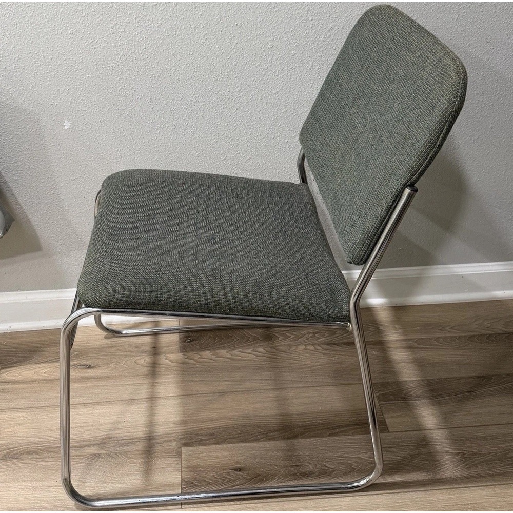Vintage Chrome Stacking Dining Chair Retro Space Age Green Metal Mid Century